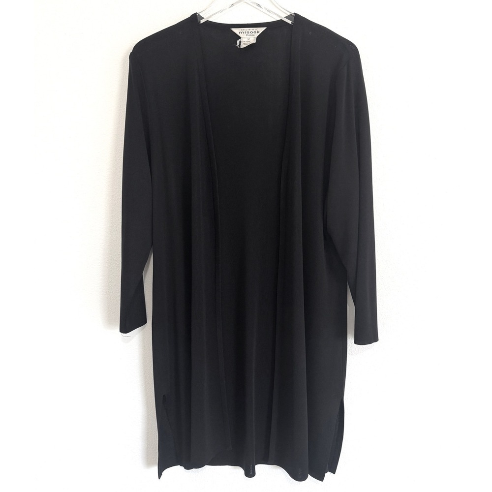 Exclusively Misook Petite Black Open Front Cardigan – Women's Long Sleeve Duster